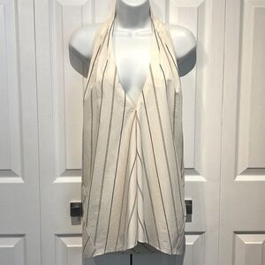 Banana Republic Cream/ Brown Striped Halter‎ Backless Top Size M Nwt
